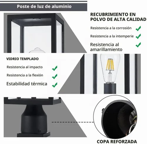 Vista 2 de Windben Luz de poste grande para exteriores, impermeable, 14.7 pulgadas
