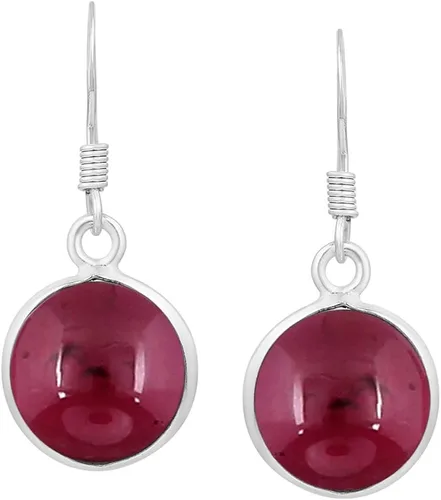 Vista 5 de Natural Gemstone Round Shape Silver Plated Dangle Earrings for Women Amatista