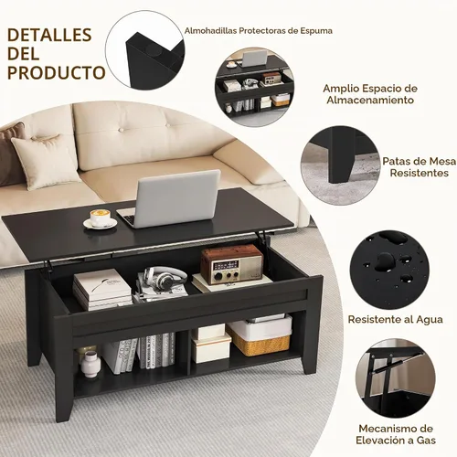 Vista 9 de Yaheetech Mesa auxiliar elevable de 39.5 pulgadas con estante