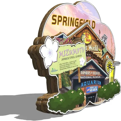 Vista 2 de Imán de madera para nevera de Springfield Missouri, Estados Unidos, 3D, monumentos de viaje, coleccionables, recuerdos, decoración hecha a mano