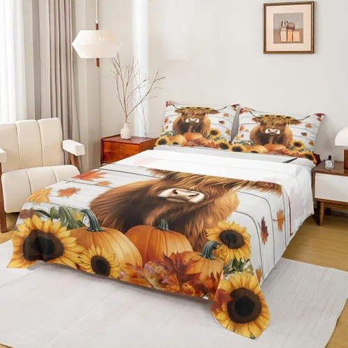 Vista 20 de Erosebridal Lindo juego de sábanas de pavo tamaño individual para niños y niñas, juego de sábanas de cosecha de Acción de Gracias, decoración