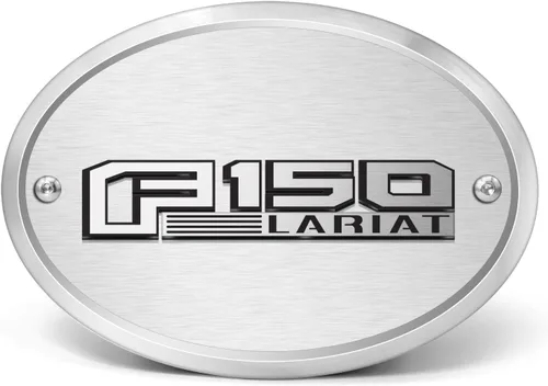 Vista 2 de iPick Image Hecho para Ford F-150 Lariat 3D Logo en la cubierta de enganche de remolque de aluminio cepillado ovalado de 2 pulgadas