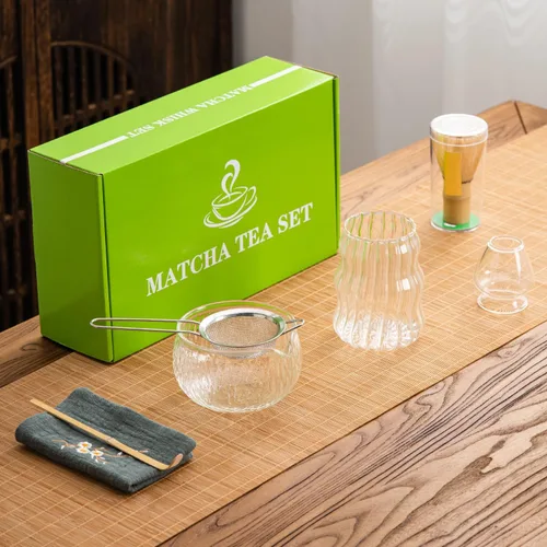 Vista 6 de DWEHIXBUY Juego de té matcha japonés de 7 piezas, kit de matcha con cuenco de matcha (con boquilla de vertido), batidor de matcha, soporte