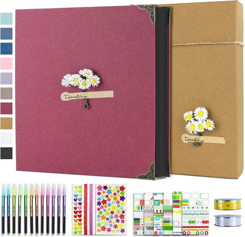 Vista 25 de Vienrose Kit de álbum de fotos de bricolaje con bolígrafos, cintas y calcomanías, 60 páginas, tapa dura de 8.5 x 11 pulgadas, 3 anillos, papel negro