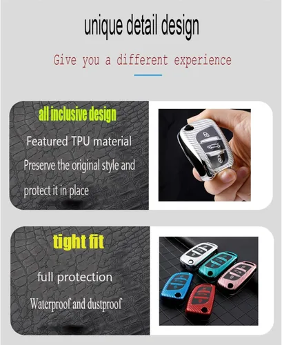 Vista 6 de POCHY Funda para llavero para Peugeot para Citroen C1 C2 C3 C4 C5 Ds3 Ds4 Ds5 Ds6 Tpu Fibra de carbono Car Flip Key Cover Case Bag Holder Llavero