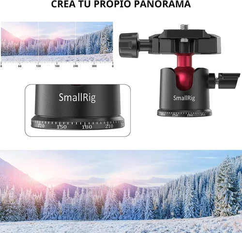 Vista 8 de SmallRig Mini Cabeza de Bola, Cabeza de Trípode para Cámara Panorámica 360° con Tornillo de 1/4" y Montaje de Rosca de 3/8" y Placa de Liberación