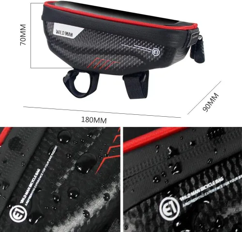 Vista 4 de Bolsa de manillar de bicicleta, resistente al agua, accesorios para manillar de bicicleta, bolsa de tubo frontal superior para bicicleta, soporte