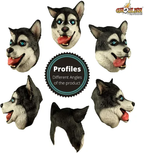 Vista 5 de Ghoulish productions Happy perro Husky Adulto Máscara de látex lobo Cartoon Animal disfraz accesorio