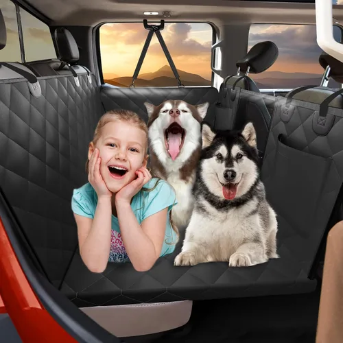 Vista 18 de Extensor de asiento trasero para perros, gran espacio, funda de asiento de automóvil para perro, parte inferior dura con capacidad para 420 libras