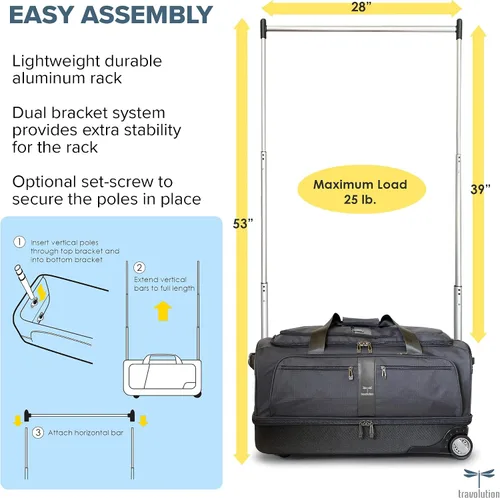 Vista 14 de Travolution Dance Bag with Garment Rack, 28 Inch Rolling Duffel With Wheels, Ideal for Competitions & Travel, Easy-assembly Lightweight Aluminum