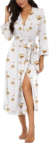 Vista 60 de VINTATRE Bata tipo kimono para mujer, bata larga de punto, ligera, suave, ropa de dormir con cuello en V, casual, ropa de descanso para mujer Verde