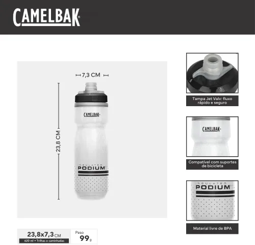 Vista 3 de CamelBak Podium Chill Bike - Botella de agua aislada para apretar, color negro, 21 onzas