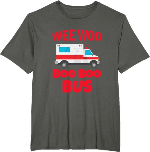 Vista 6 de Wee Woo Boo Boo Bus First Responder - Camiseta divertida de ambulancia, Negro, S