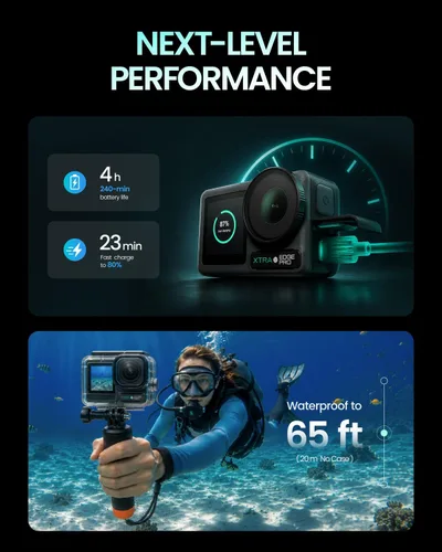 Vista 6 de Paquete de batería dual Xtra Pro - Sensor de 1/1.3", resistente al agua de 65 pies, batería de 216 minutos, video nocturno de 4K/120fps, seguimiento