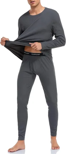 Vista 4 de COLORFULLEAF Conjunto de ropa interior térmica de algodón para hombre, ropa interior térmica de algodón para hombre, capa base, clima frío