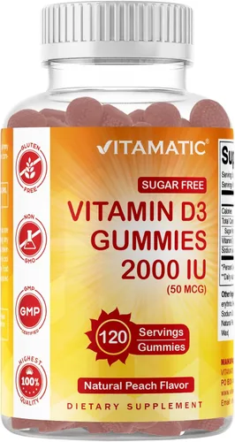 Vista 11 de Vitamatic Gomitas de Vitamina D3 sin Azúcar - 120 Gomitas a Base de Pectina - Gran Sabor - Huesos Saludables, Estado de Ánimo y Función del Sistema