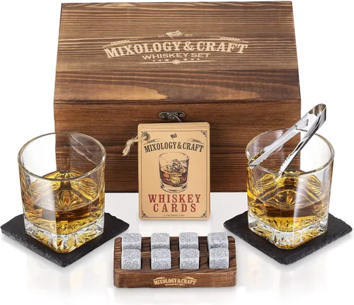 Vista 8 de Mixology & Craft Juego de piedras de whisky con vasos y balas de acero, regalo para hombres