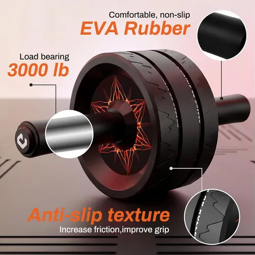 Vista 8 de VINSGUIR Rueda de rodillo abdominal, abdominales y equipo de entrenamiento para gimnasio en casa con accesorios para rodilleras, rueda abdominal
