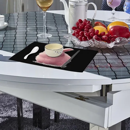 Vista 4 de Juego de 6 manteles individuales de conejo de angora, resistentes y lavables, para decoración de mesa de cena y fiesta
