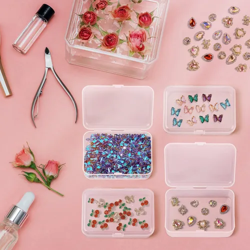 Vista 7 de Paquete de 6 recipientes pequeños de plástico, organizador de cuentas rectangulares transparentes con tapas para crayones y manualidades, soporte