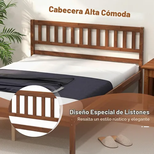 Vista 4 de KOMFOTT Base de cama de plataforma de madera de tamaño completo con cabecero, marco de cama de madera de mediados de siglo de 16 pulgadas