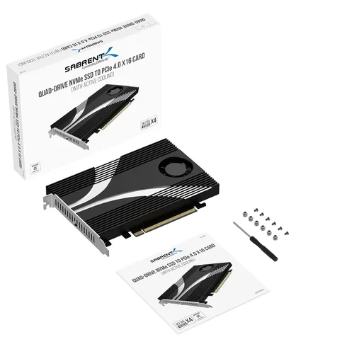 Vista 7 de SABRENT Tarjeta adaptadora NVMe SSD a PCIe 4.0 X 16 de 4 unidades con refrigeración activa [EC-P4BF]