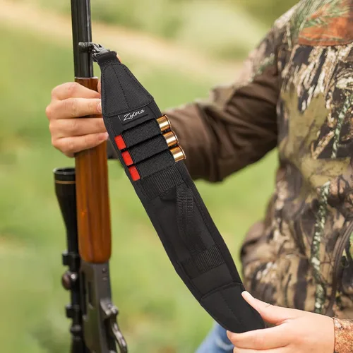 Vista 7 de ZYLORA Shotgun Sling with Quick-Grab Handle, 3 Shell Holders and Swivels Fits 12 gauge shotguns with swivel studs; Neoprene comfort pad