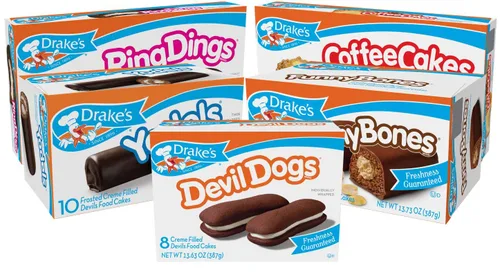 Vista 5 de Drake's Yodels, 10 rollos de pastel de comida de diablos envueltos dobles, caja de 11.16 onzas
