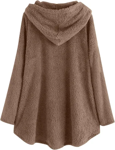 Vista 2 de Sudadera con capucha de forro polar para mujer, casual, manga larga, cuello redondo, suéter mullido y peludo