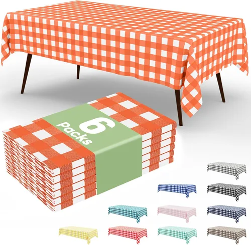 Vista 13 de Smiry Paquete de 3 Manteles Desechables de Cuadros Gingham Color Caqui - 54" x 72" Mantel de Plástico de Servicio Pesado, Cubiertas de Mesa