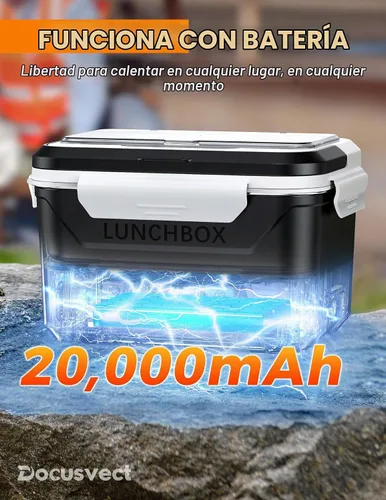 Vista 3 de Docusvect - Fiambrera eléctrica inalámbrica para adultos, 1.3 L, con calefacción 20,000mAh Heated Lunch Box Cordless for Men, 2H Heat+1H