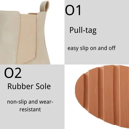 Vista 5 de Coutgo Botas Chelsea con plataforma gruesa y de tacón bajo para mujer, botas de tobillo elásticas de gamuza
