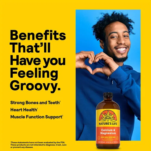 Vista 3 de NATURE'S LIFE Suplemento líquido de calcio y magnesio con vitamina D 3 – Salud ósea, músculo, salud cardíaca y apoyo inmunológico – Sabor a naranja