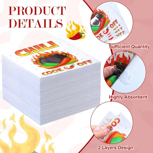 Vista 3 de Qilery 100 servilletas de cocina con chile para decoración de fiesta, 6.5