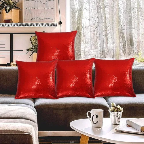 Vista 7 de SquarePie - Juego de 4 fundas de almohada de lentejuelas rojas, 18 x 18 Rojo