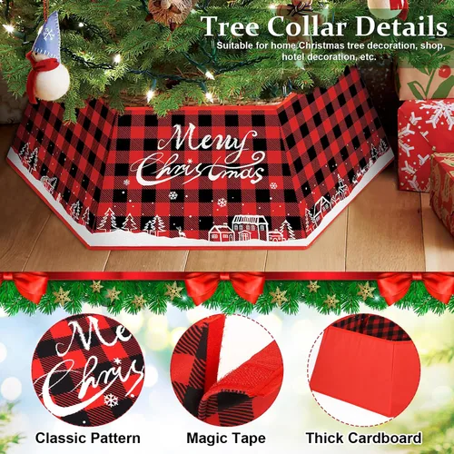 Vista 8 de Collar de árbol de Navidad, diseño a cuadros, cubierta de base de árbol de Navidad, falda de base de árbol hexagonal de tela con seis patrones, base