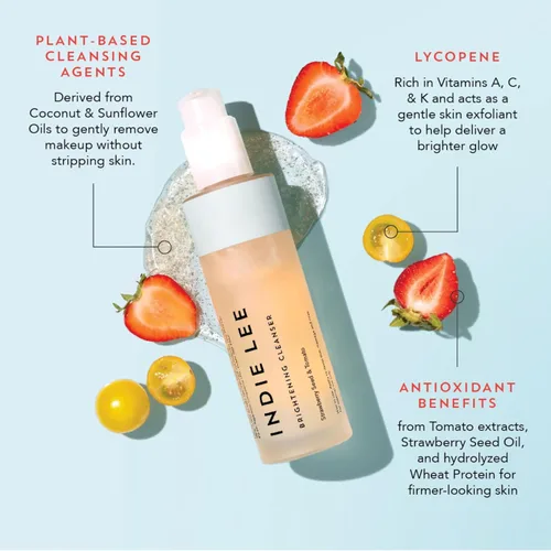 Vista 2 de Indie Lee Limpiador facial iluminador, limpiador hidratante diario de tamaño de viaje, removedor de maquillaje y mascarilla exfoliante