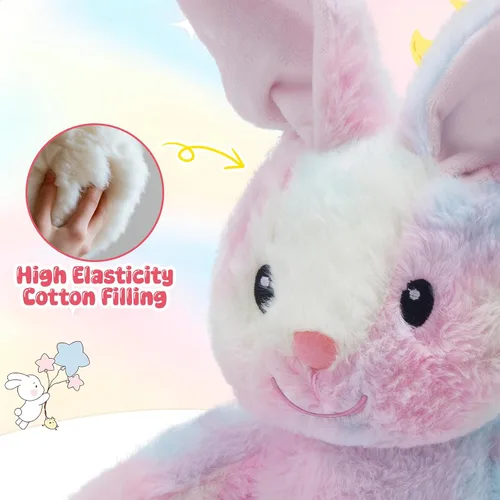 Vista 4 de Glow Guards Peek-a-Boo - Peluche de conejo de 10 pulgadas, juguete de peluche de conejo arcoíris que canta, juguetes de peluche interactivos