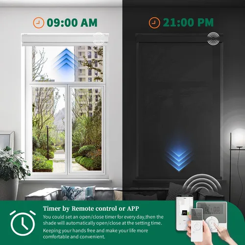 Vista 7 de Motorized Light Filtering Shades Compatible with Alexa Google Smart Blinds Automatic Window Shade Remote Control 70% Blackout Sunny Black