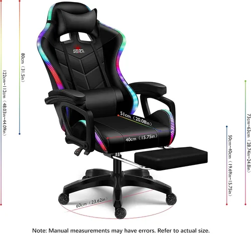 Vista 3 de Silla ergonómica para juegos profesional con luces LED y altavoces, silla de videojuegos con masaje y reposapiés, silla de computadora de respaldo