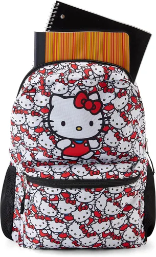 Vista 7 de Hello Kitty Allover - Mochila escolar con licencia oficial de Hello Kitty, Blanco