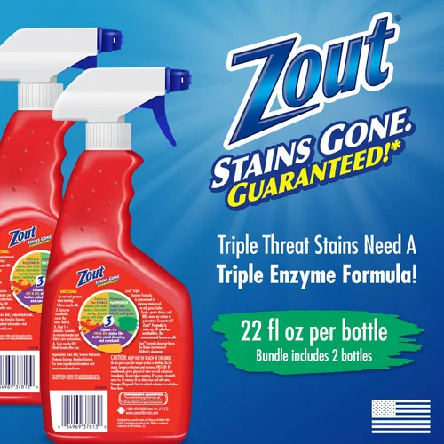 Vista 2 de Zout Spray quitamanchas para lavandería, fórmula de triple enzima, botellas de 22 onzas, paquete de 2