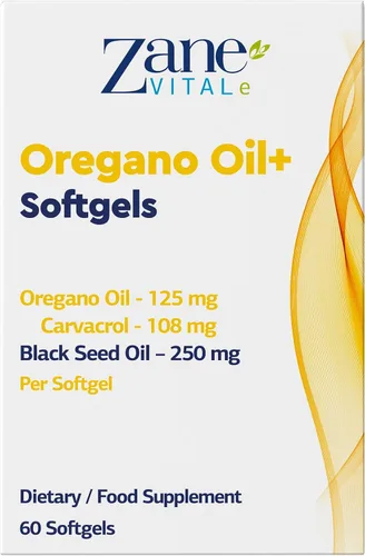 Vista 7 de Zane Vital, aceite de orégano y aceite de semilla negra, con carvacrol y timoquinona, suplemento dietético para el bienestar inmunológico