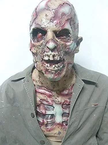 Vista 6 de Molezu - Máscara de látex de zombie o muerto viviente para adulto, disfraz tenebroso y sangriento para halloween, cosplay, fiesta de disfraces (D)