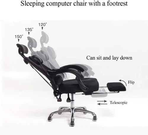 Vista 2 de Silla ergonómica reclinable de oficina, silla de escritorio con altura ajustable, reposacabezas de malla transpirable, cojín de espuma suave