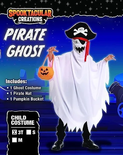 Vista 2 de Disfraz unisex de fantasma pirata para niños, disfraz de cara de fantasma para Halloween, juego de rol de fantasma, fiesta de disfraces