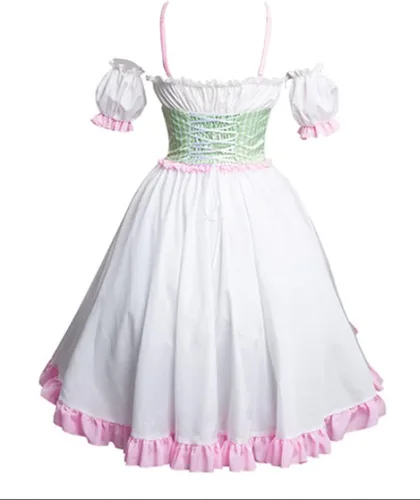 Vista 2 de Yunbei Kanroji Mitsuri Catgirl Vestido Kamado Nezuko Kawaii con falda de delantal de sirvienta, disfraz de cosplay con colas de gato