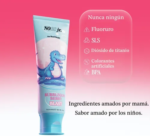 Vista 4 de NOBS Jr. Kids Pasta dental de nano hidroxiapatita – Sin flúor, sin SLS, remineralizante - Formulada por dentistas - Sabor burbuja de goma y bayas