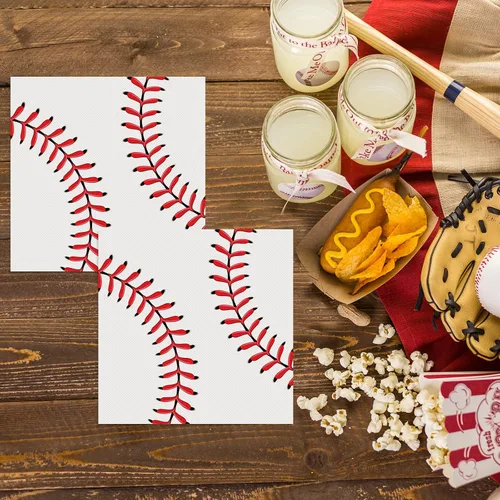 Vista 4 de Servilletas de béisbol para decoración de fiesta de cumpleaños, temática deportiva, servilletas de papel desechables para niños, baby shower