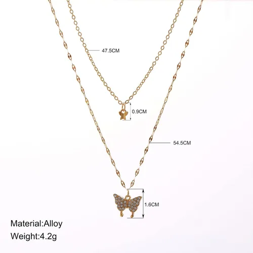 Vista 6 de YienDoo Gargantilla de mariposa de cristal con capas de estilo bohemio, estilo vintage, dorado, con dije de mariposa pequeña, collar con diamantes